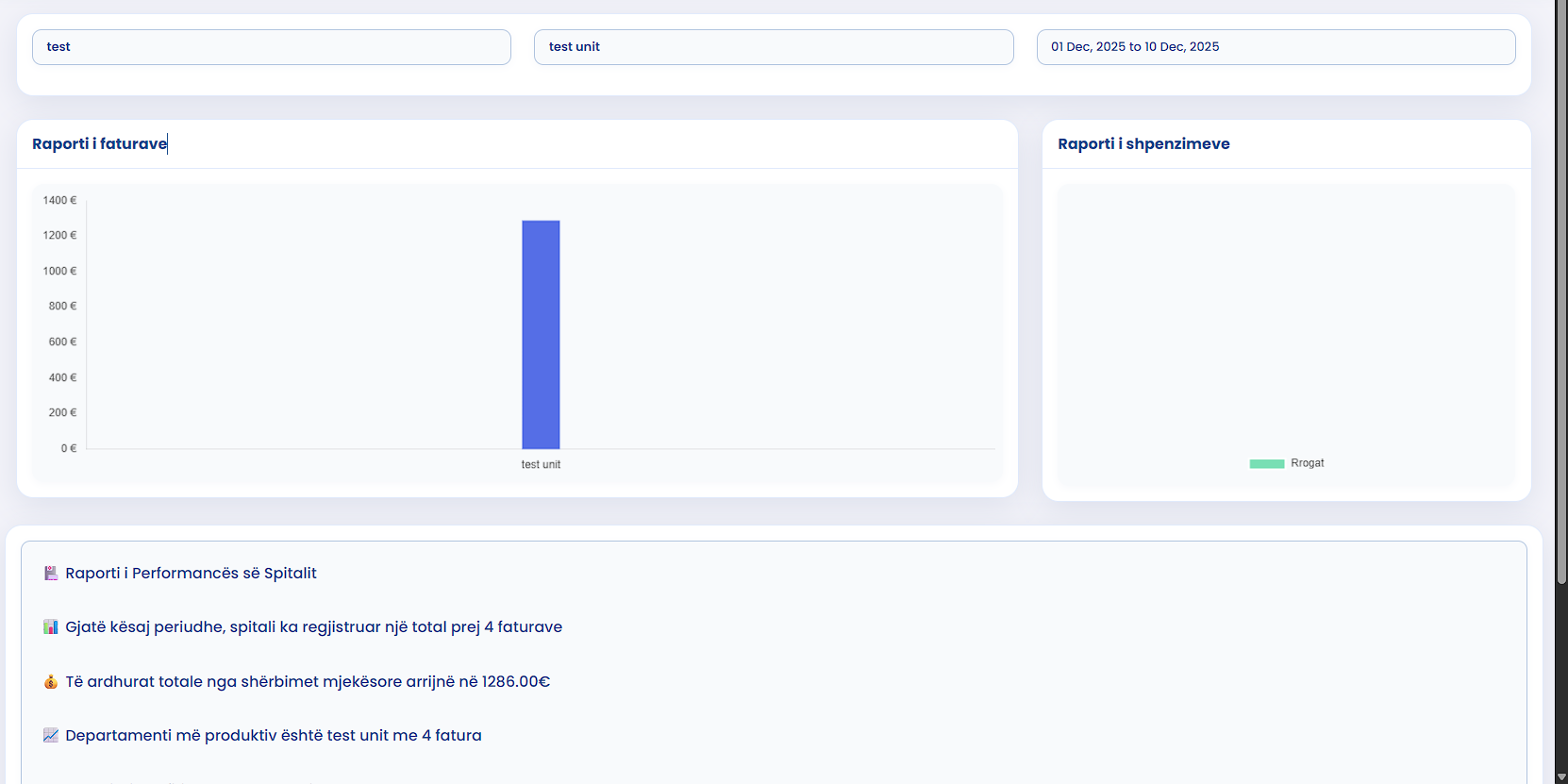 Interface e modulit Raport Gjeneral - Care360